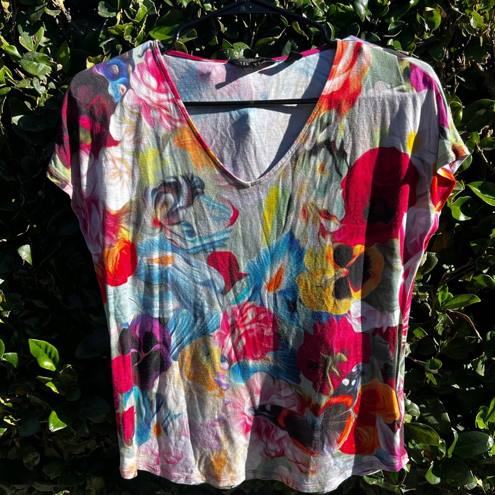 Ted Baker Vintage Short Sleeve Floral Blouse Size US 4-6 Small